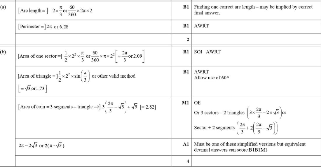 9709 Circular Measure problem 198 mark scheme