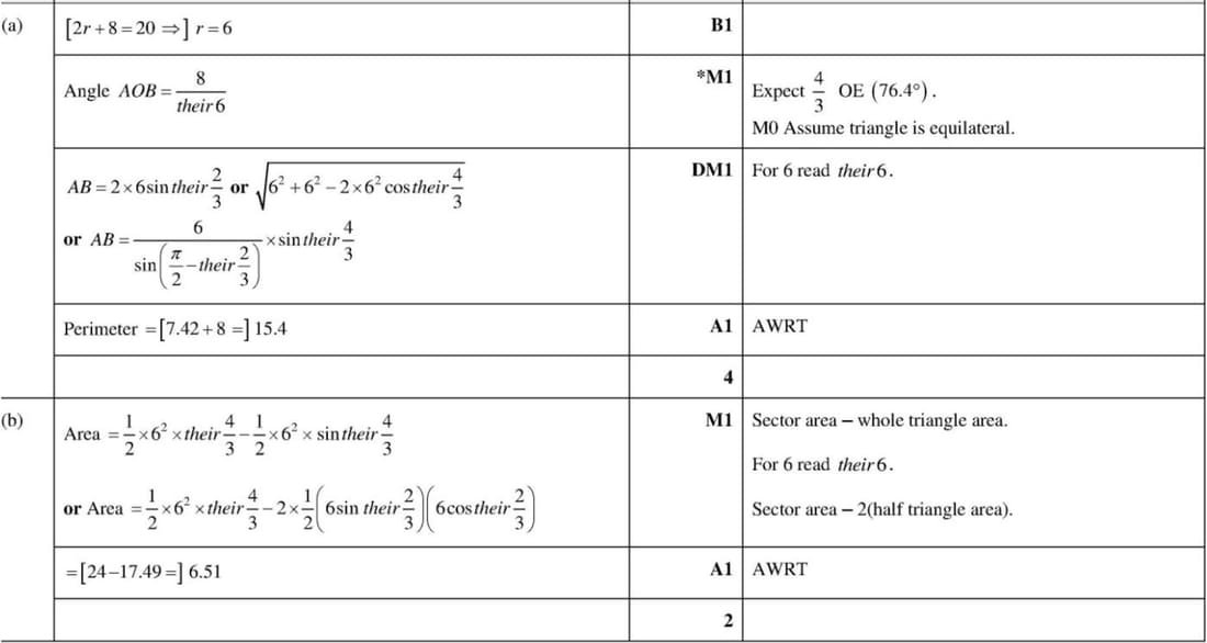9709 Circular Measure problem 182 mark scheme