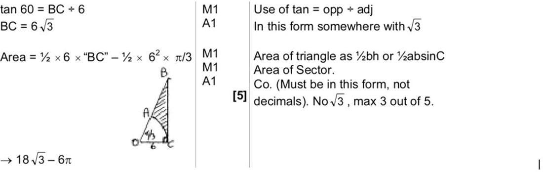 9709 Circular Measure problem 183 mark scheme