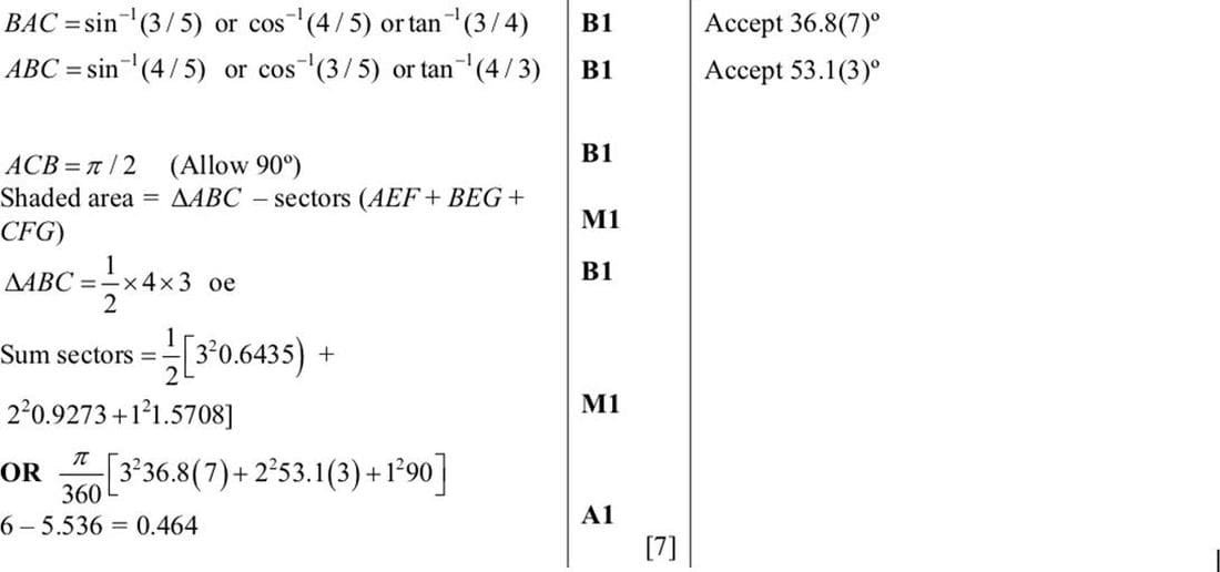 9709 Circular Measure problem 235 mark scheme
