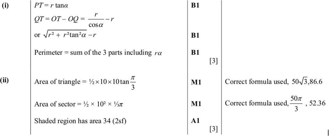 9709 Circular Measure problem 236 mark scheme