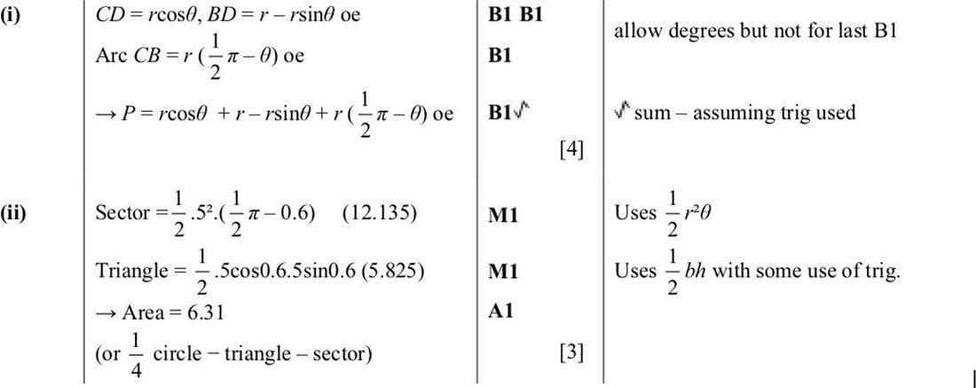 9709 Circular Measure problem 237 mark scheme