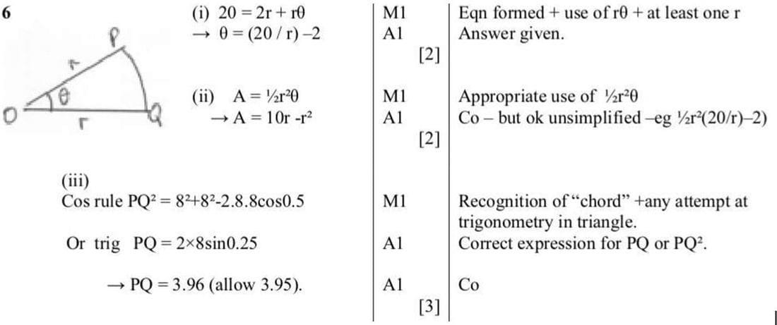 9709 Circular Measure problem 185 mark scheme