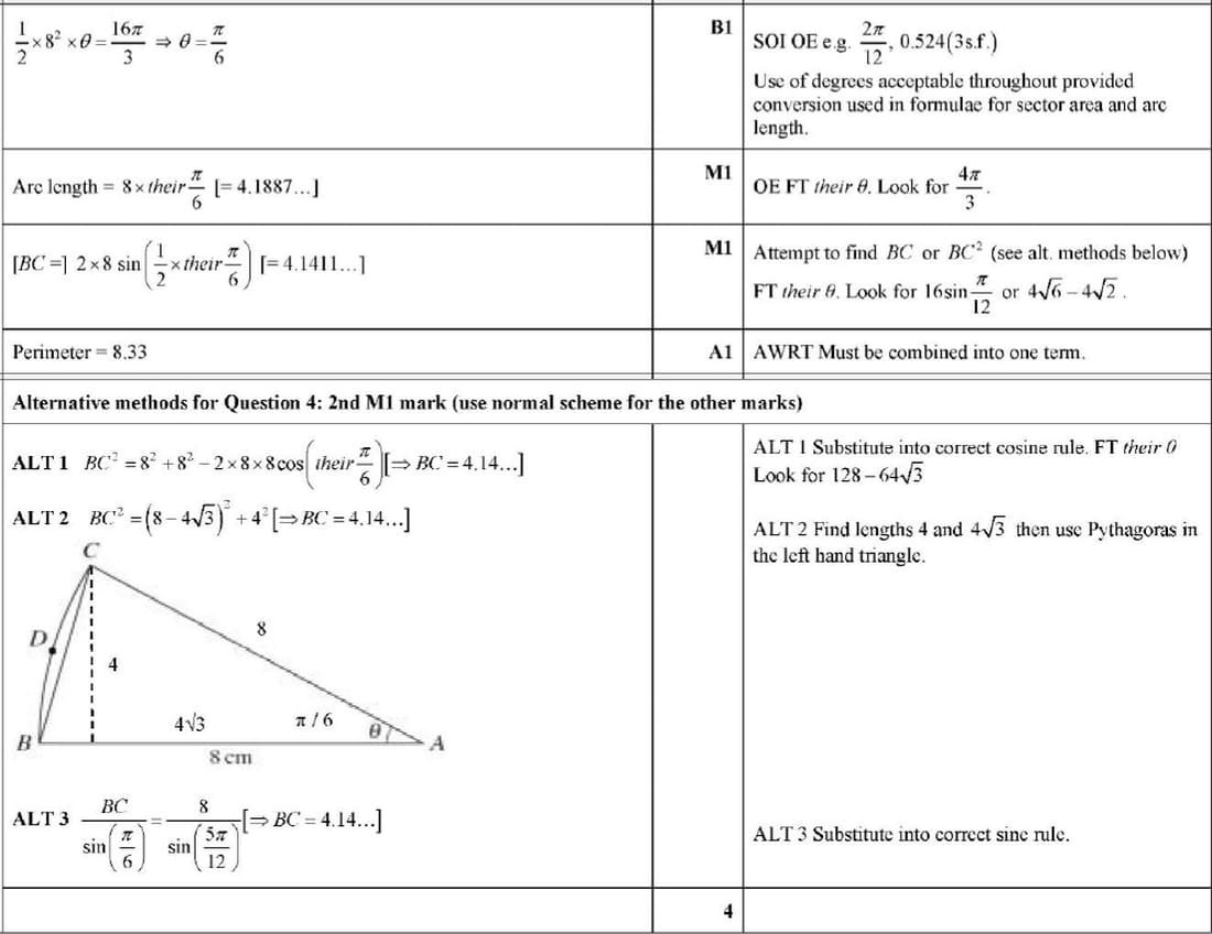 9709 Circular Measure problem 242 mark scheme