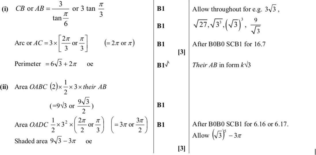 9709 Circular Measure problem 245 mark scheme