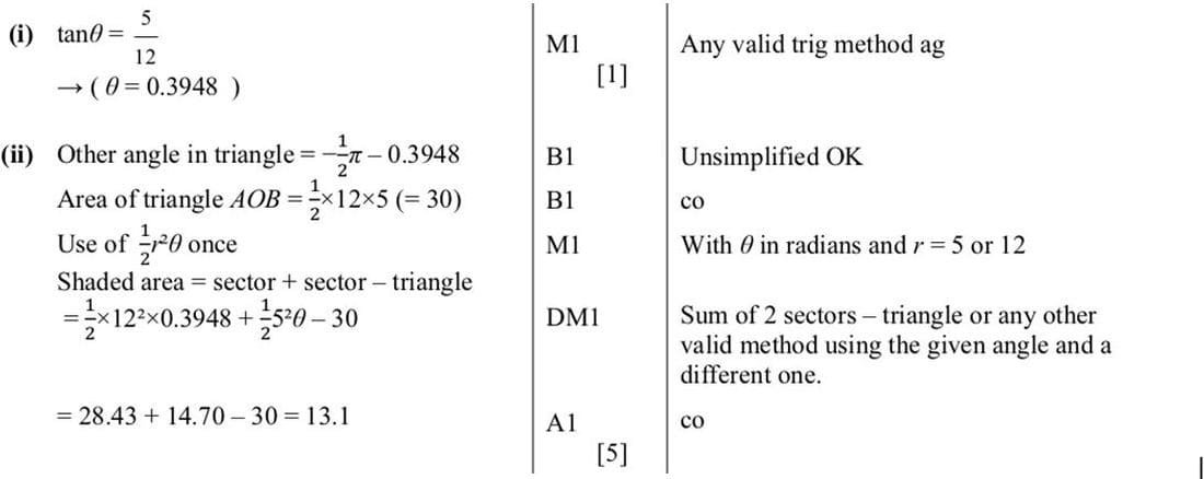 9709 Circular Measure problem 246 mark scheme