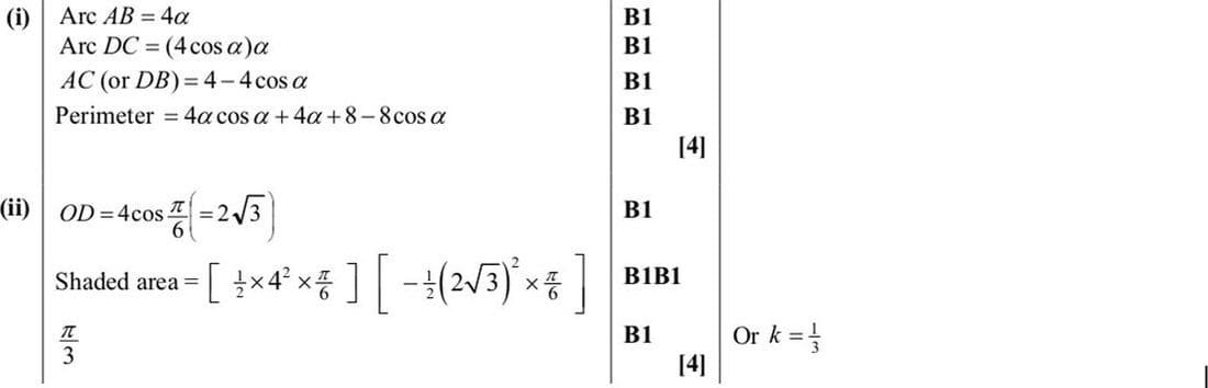 9709 Circular Measure problem 247 mark scheme