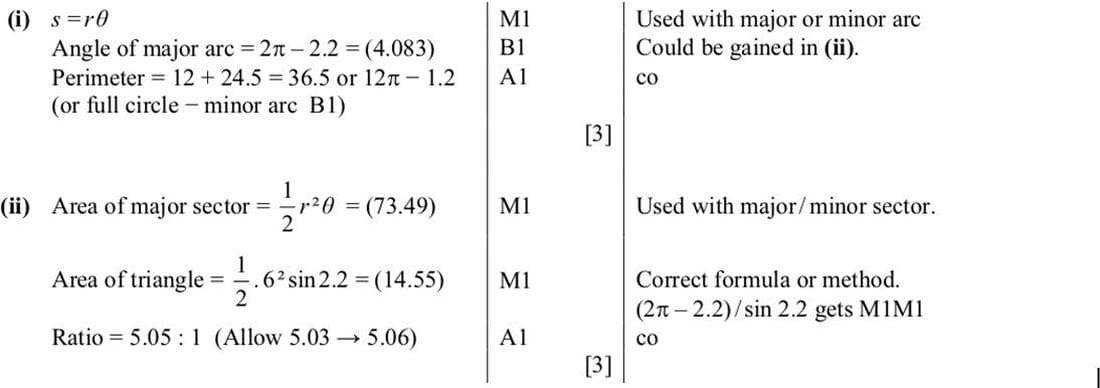 9709 Circular Measure problem 248 mark scheme