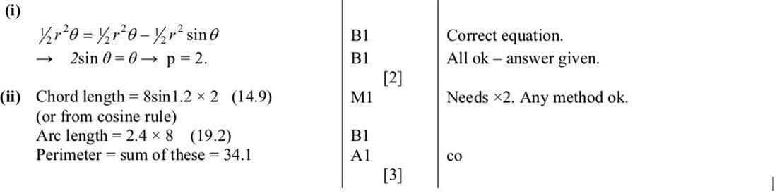 9709 Circular Measure problem 249 mark scheme