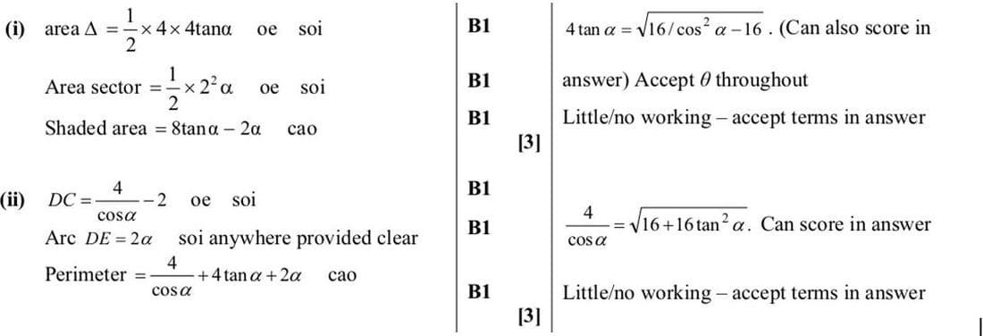 9709 Circular Measure problem 250 mark scheme