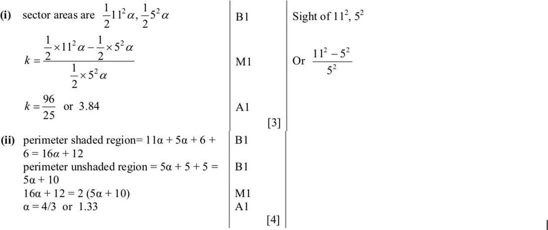9709 Circular Measure problem 251 mark scheme
