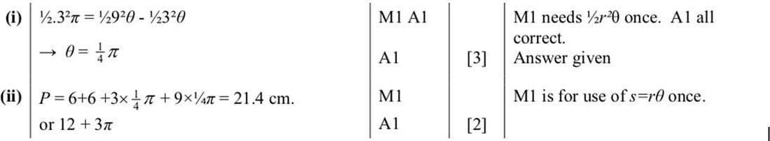 9709 Circular Measure problem 255 mark scheme