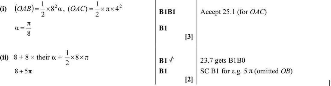9709 Circular Measure problem 257 mark scheme
