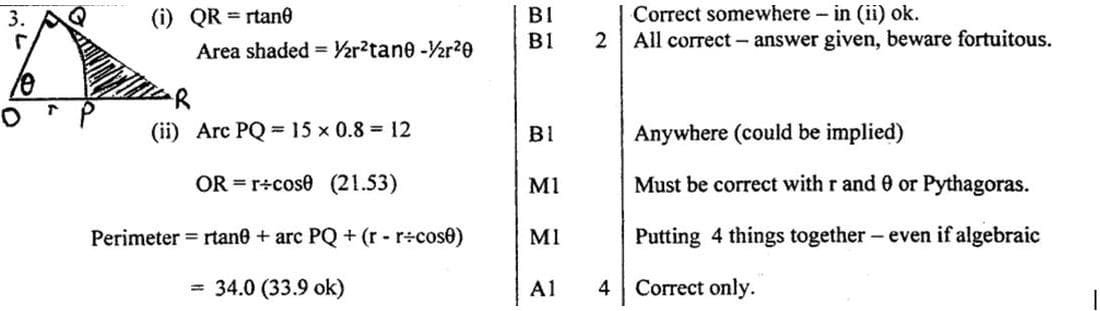 9709 Circular Measure problem 187 mark scheme