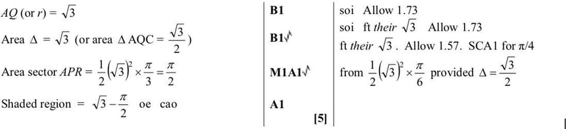 9709 Circular Measure problem 263 mark scheme