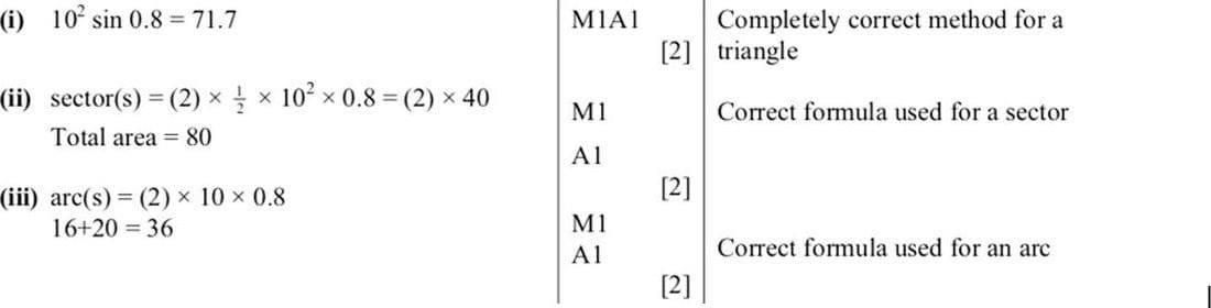9709 Circular Measure problem 265 mark scheme