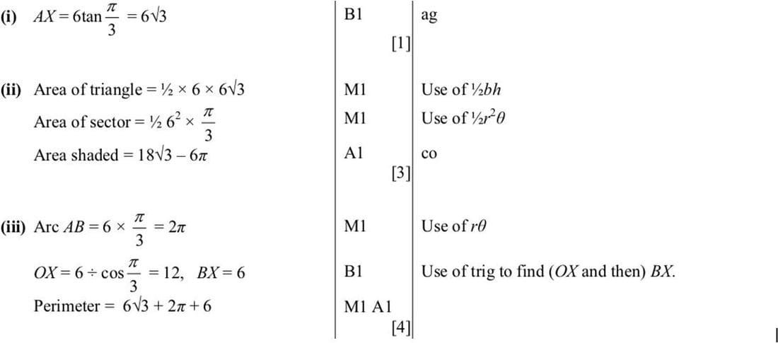 9709 Circular Measure problem 268 mark scheme