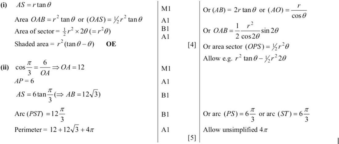 9709 Circular Measure problem 269 mark scheme