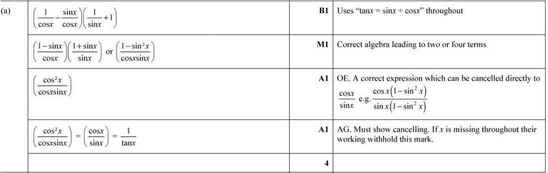 Mark scheme for November 2020 P12 Q6a