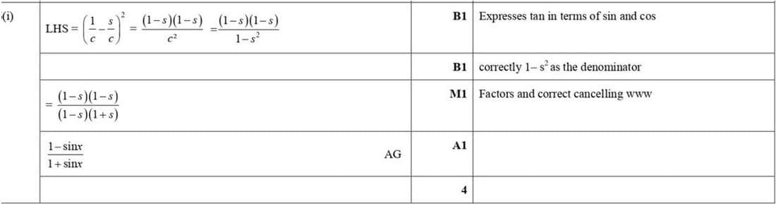 Mark scheme for June 2019 P11 Q6i