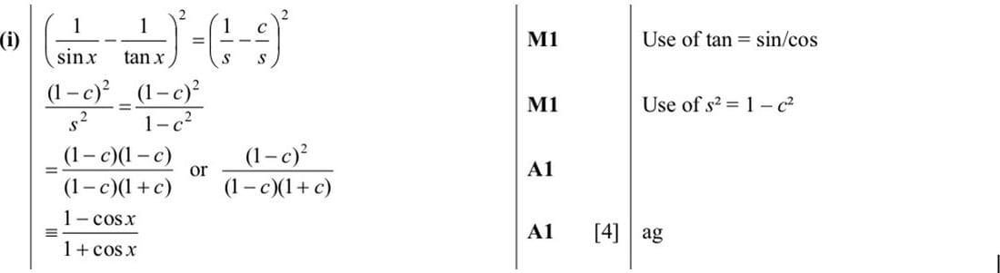 Mark scheme for November 2015 P12 Q4i