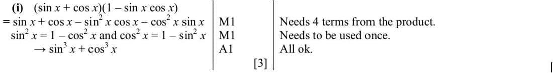 Mark scheme for November 2009 P12 Q5i