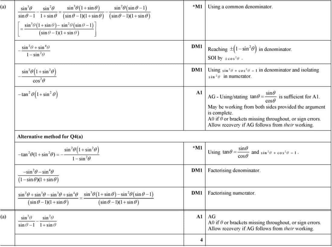 Mark scheme for June 2022 P11 Q4a