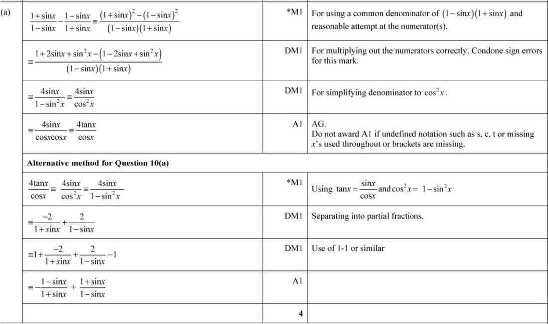 Mark scheme for June 2021 P12 Q10a