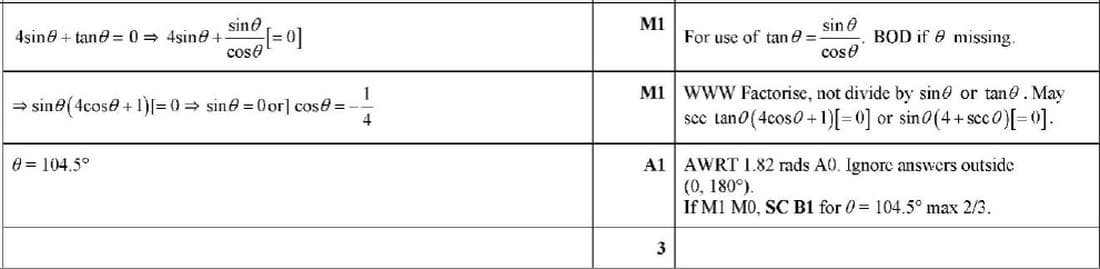 Mark scheme for June 2023 P11 Q1