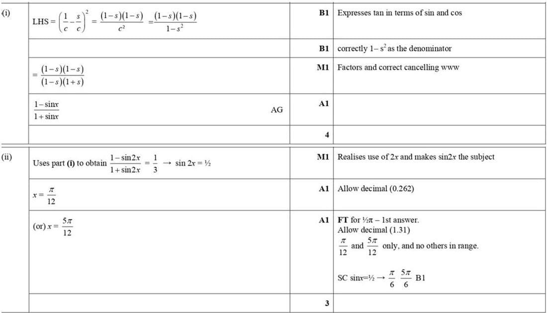 Mark scheme for June 2019 P11 Q6