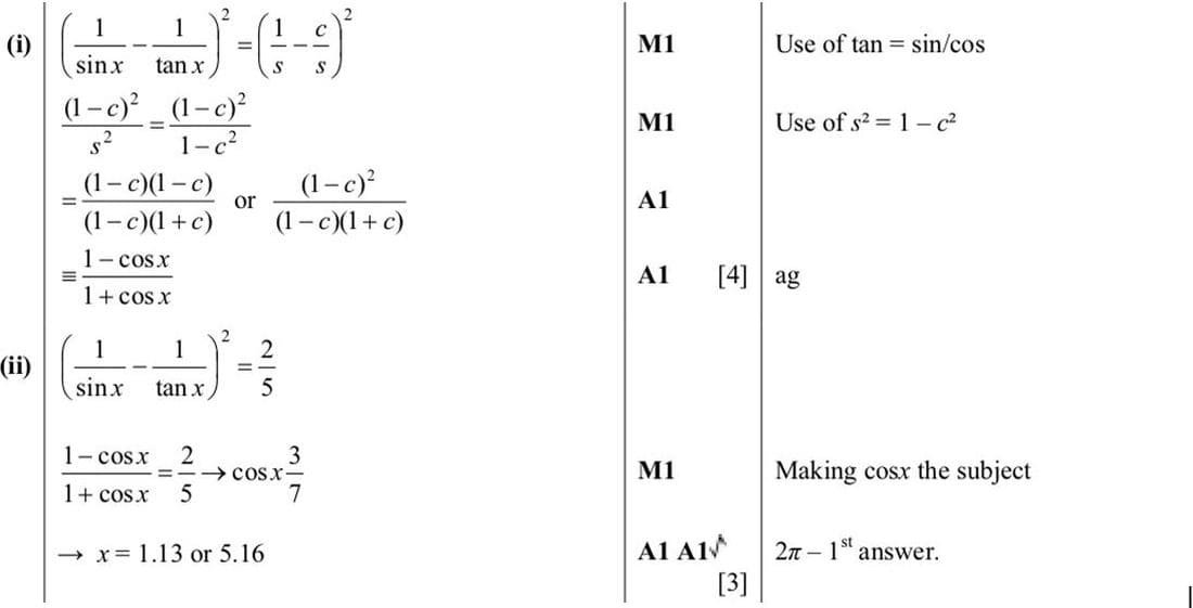 Mark scheme for November 2015 P12 Q4