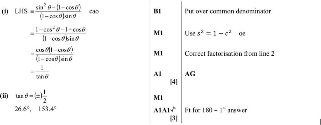 Mark scheme for June 2014 P11 Q9