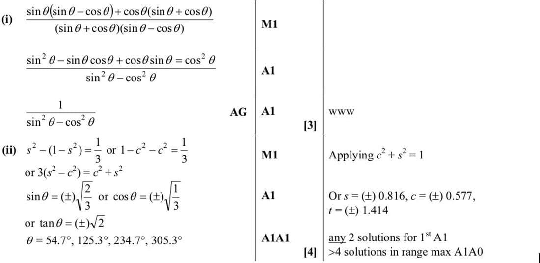 Mark scheme for June 2013 P11 Q5