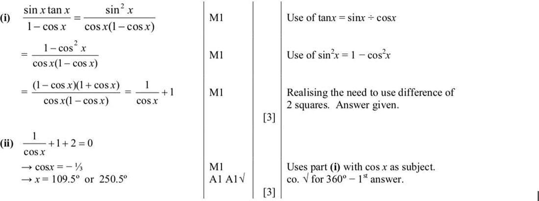 Mark scheme for November 2010 P11 Q4