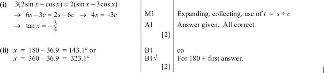 Mark scheme for June 2010 P12 Q1