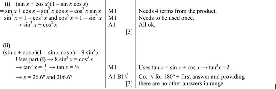 Mark scheme for November 2009 P12 Q5