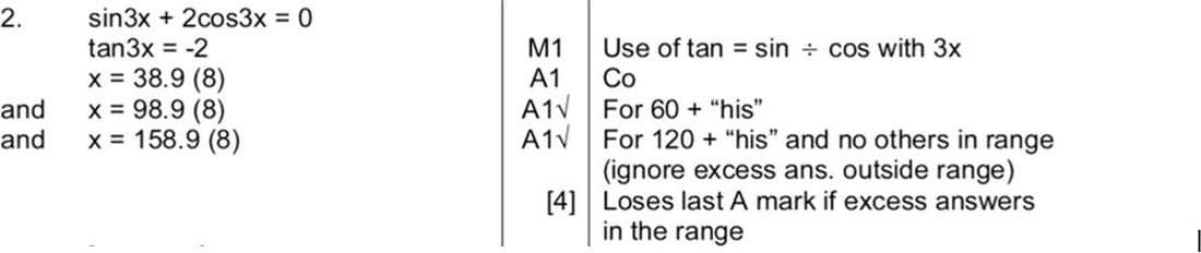 Mark scheme for June 2003 P1 Q2