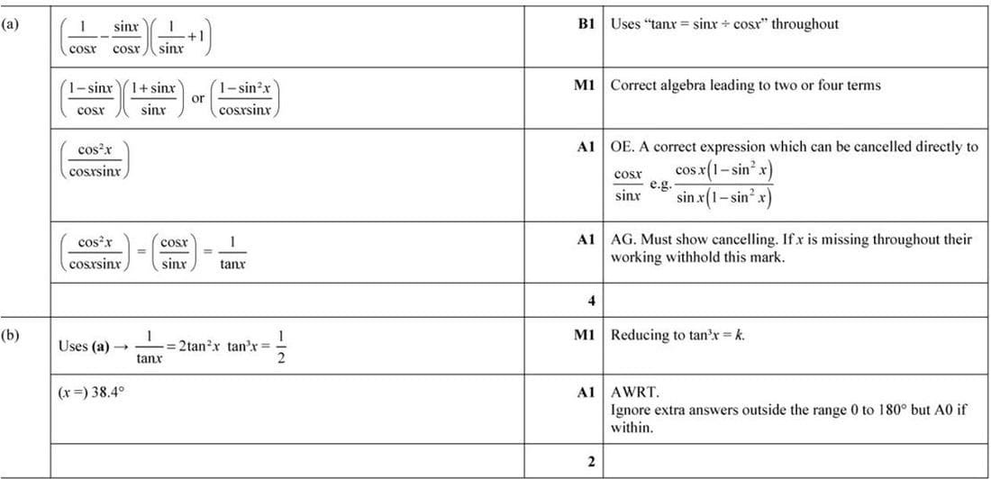 Mark scheme for November 2020 P12 Q6