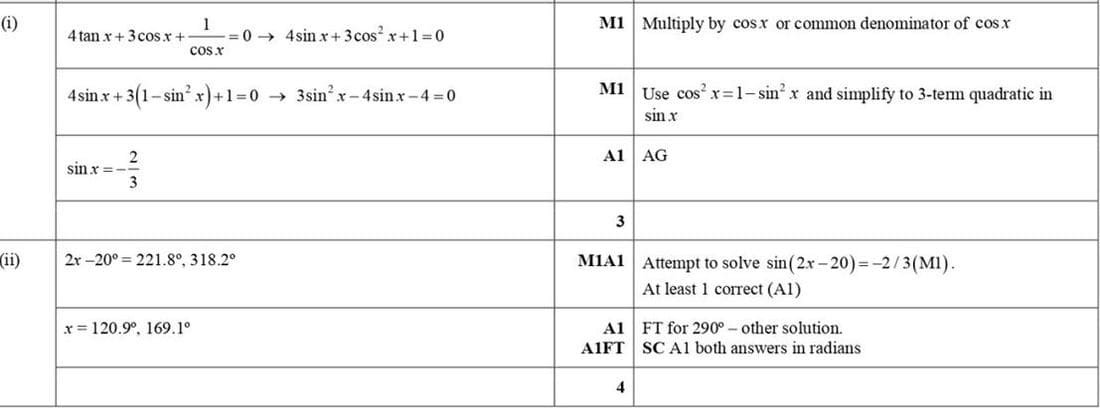Mark scheme for November 2019 P11 Q5