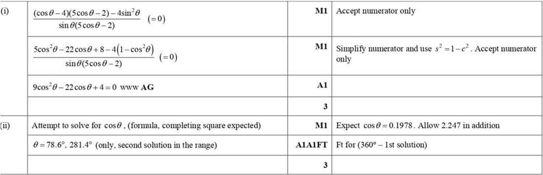 Mark scheme for November 2018 P11 Q5