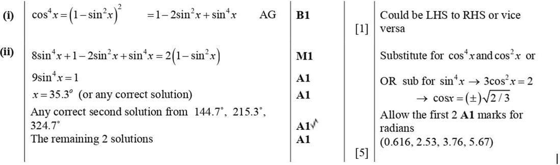 Mark scheme for November 2016 P11 Q6