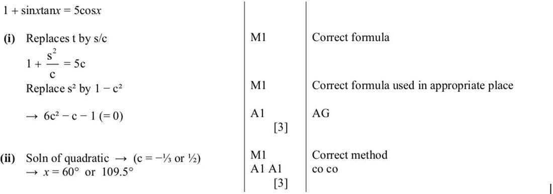 Mark scheme for November 2014 P12 Q5
