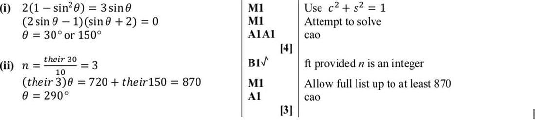 Mark scheme for November 2012 P11 Q7