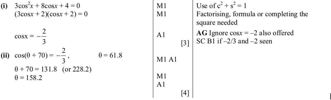 Mark scheme for November 2011 P13 Q5