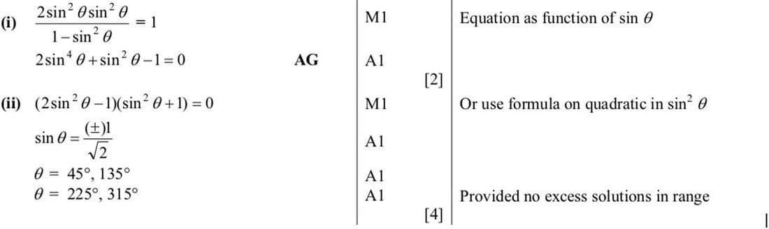 Mark scheme for June 2011 P11 Q5