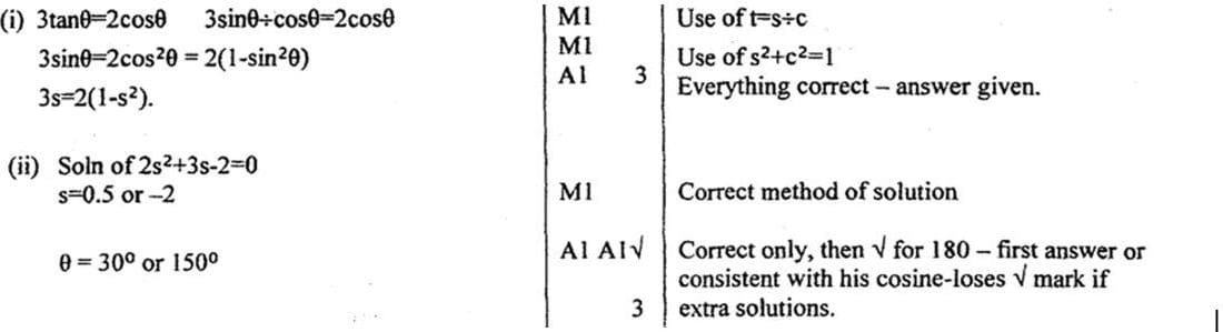 Mark scheme for November 2002 P1 Q5