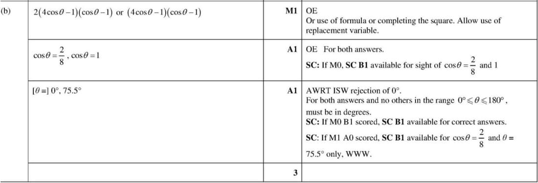 Mark scheme for November 2022 P12 Q3b